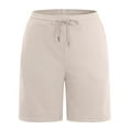 thumbnail image 4 of Huesdet Women's Shorts Plus Size Cotton Linen Shorts, Summer Casual Pants, Walking Athletic Yoga Shorts, Hiking Comfy Beach Shorts(Beige,XXL), 4 of 5