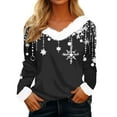 thumbnail image 2 of Qwertyu Merry Christmas Tops for Women Faux Fur Trim V Neck Blouse Graphic Xmas Long Sleeve Fashion Winter Clothing Black 3XL, 2 of 6