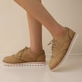 thumbnail image 5 of vokkrv Women's Flat Shoes Vintage Solid Color Round Toe Lace Up Flat Boots Khaki 7.5, 5 of 7
