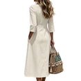 thumbnail image 5 of Edvintorg Midi Dresses for Women Vacation Casual 3/4 Sleeve Button Down Dress Fashion Clothing Womens Sundresses with Pockets, 5 of 7