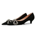 thumbnail image 2 of FSJ Women Shiny Metal Bowknot Pointed Toe Pumps Slip on Kitten Low Heels Elegant Wedding Dressy Work Shoes Size 8.5 Black, 2 of 5