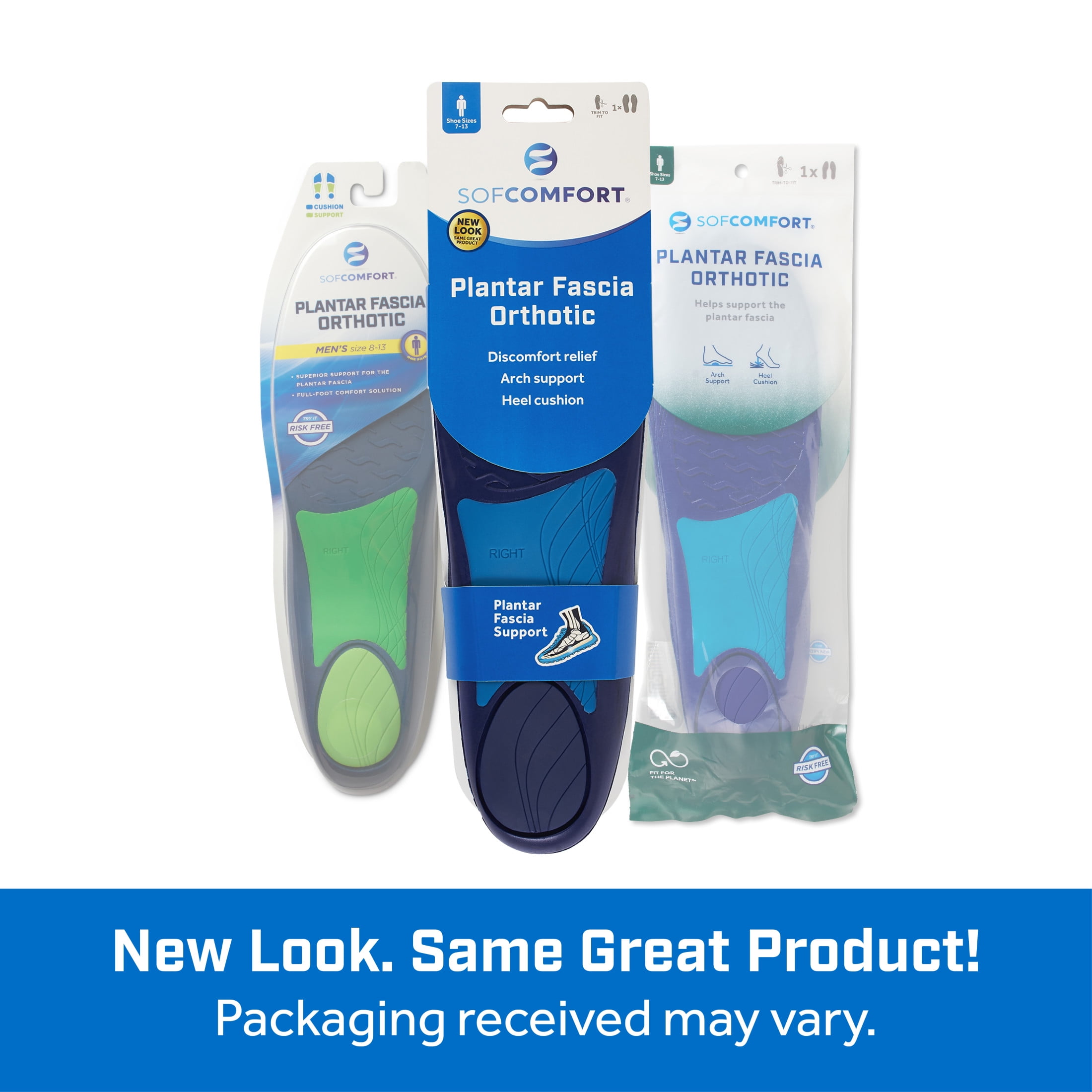 Sof Comfort Plantar Fascia Orthotic Men's Foam Insole Size 8-13, Trim-to-Fit