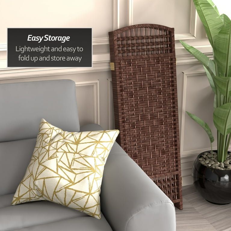 Red Lantern 4 ft. Short Fiber Weave Folding Screen - Dark Red - 4