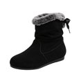 thumbnail image 4 of WAVSUF Women's Suede Snow Boots Round Toe Wide Width Fleece Warm Winter Soft Sole Flat Boots Black 6, 4 of 9