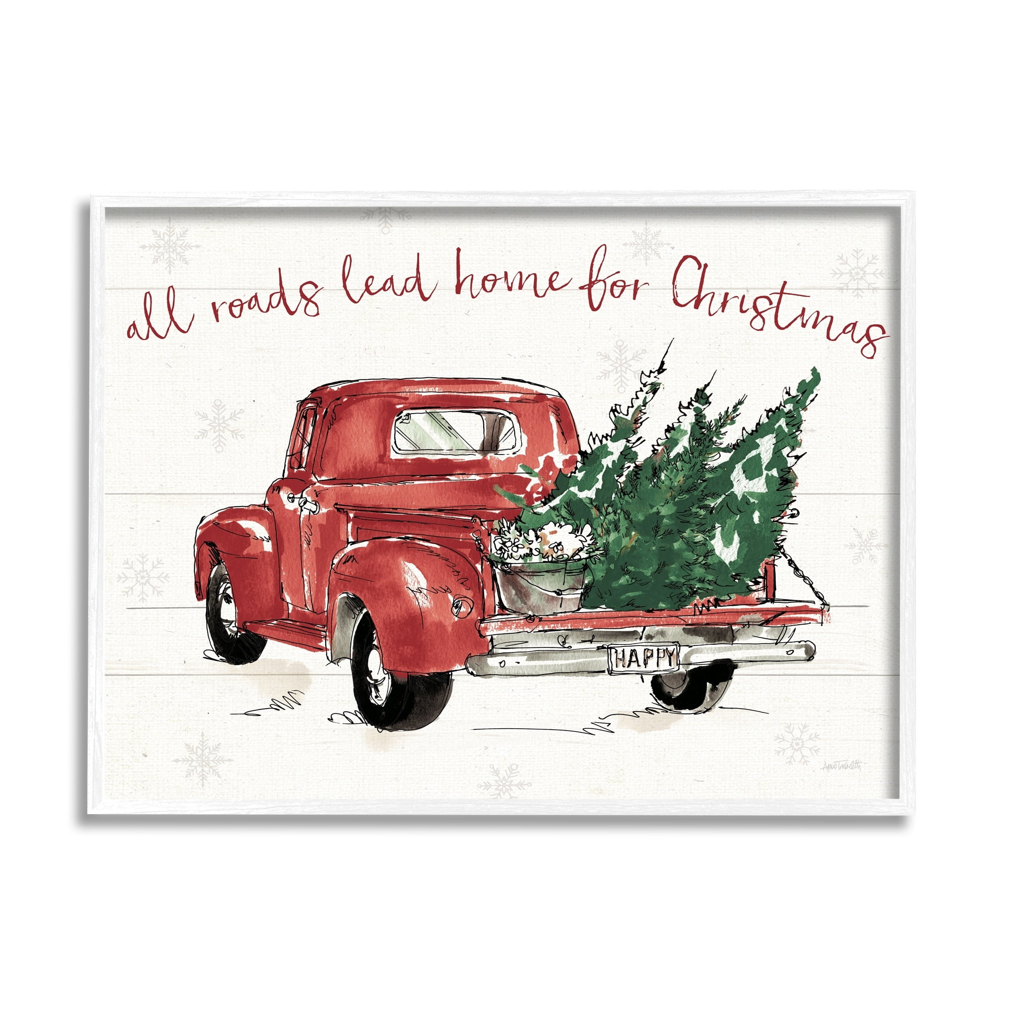 Home For Christmas Inspirational Trees in Red Truck Transportation Graphic Art Framed Art Print Wall Art