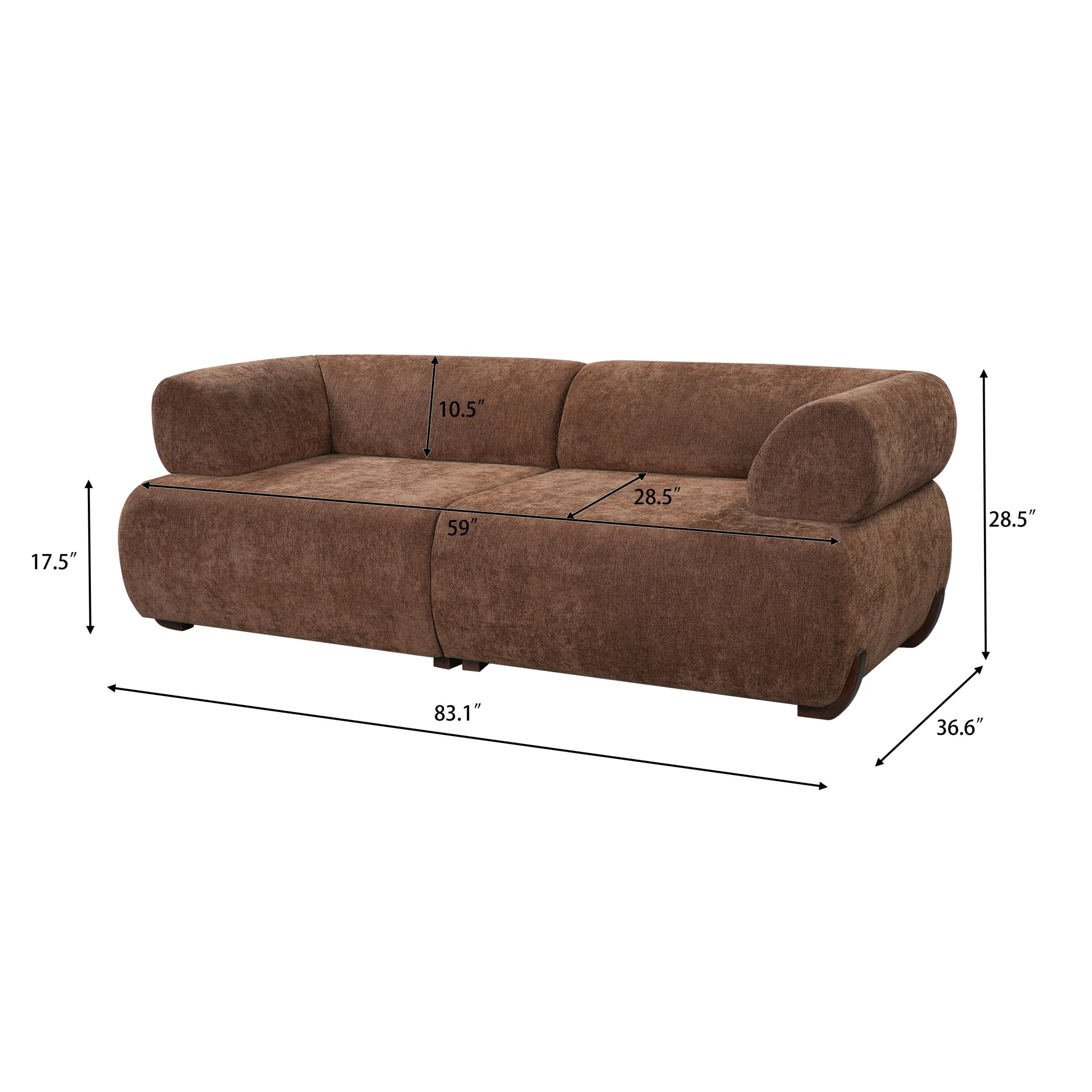 Christopher Knight Home 83" Minimalist Upholstered Sofa, 3-Seat Modular Couch with Round Arms, Mocha