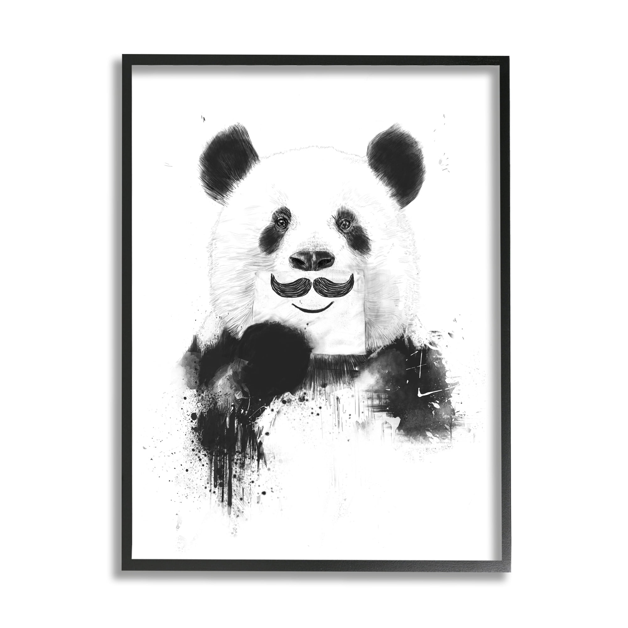 Stupell Industries Humorous Black & White Giant Panda Bear Mustache Framed Wall Art, 24 x 30, Design by Balazs Solti