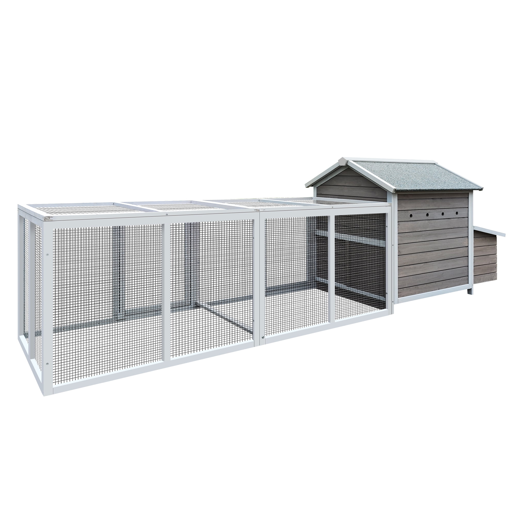 Pefilos 118" Chicken Coop for Outdoor with Ramp, Wood Hen House with Free-range Doors, Nesting Box, Leakproof Pull-on Tray, Large Bunny Poultry Cage, Gray