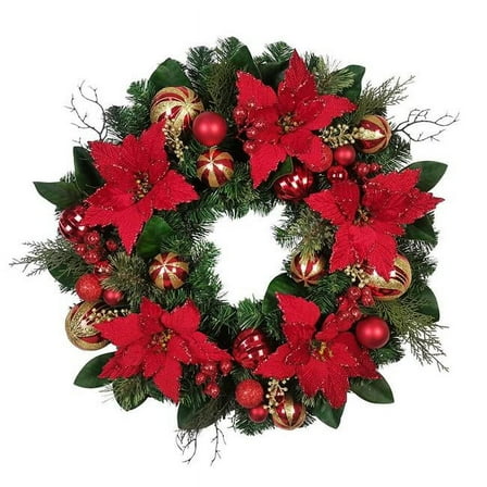 30 in. Unlit Red & Gold Poinsettia Wreath