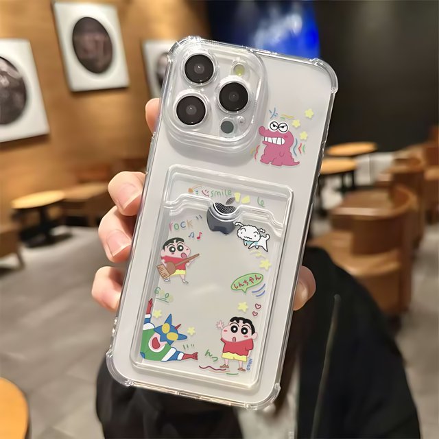 Funny Cartoon S-Shin-chans Card Hold Case For iPhone 16 15 14 13 12 11 Mini Pro Max X XR XSMax 8 Plus SE20 Anti-fall Clear Cover TKB-209KB24815309 iPhone 16