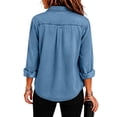 thumbnail image 4 of Stralyhd Jean Jacket Women Long Sleeve 2026 Fall Colored Denim Jackets Short Lapel Jean Coats Light Button Down Denim Shirt with Chest Pockets Royal Blue L, 4 of 6