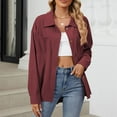 thumbnail image 3 of Corduroy Fall Outerwear for Womens Oversized Button Down Shirt Casual Long Sleeve Lapel Collared Work Blouses Solid Jackets, 3 of 8