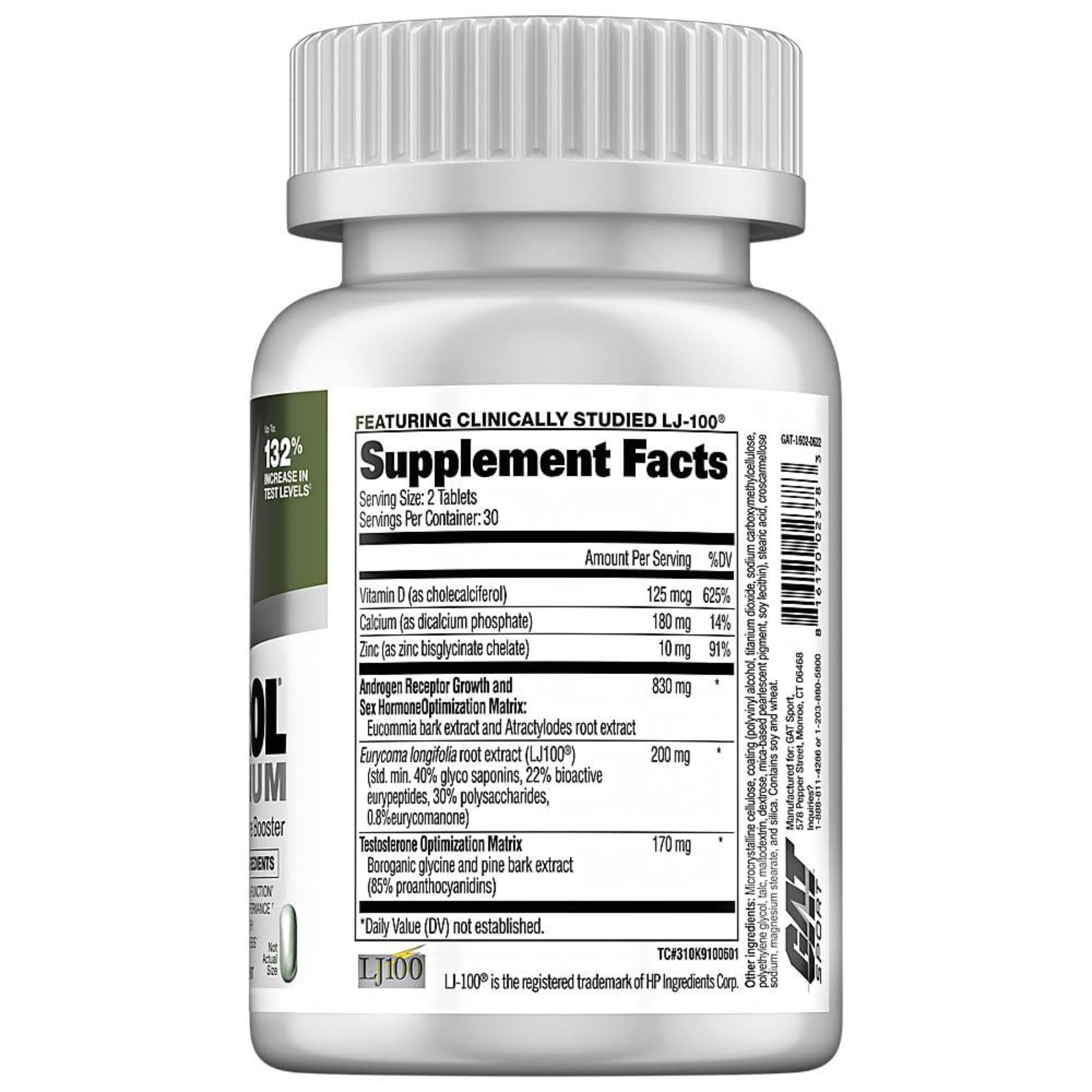 Test Booster for Men by GAT Sport, Testrol Platinum, Stamina + Libido + Testosterone Boost, Boron, Vitamin D, Zinc, 60 Tablets