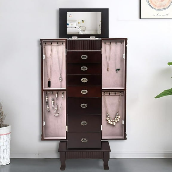 Winado Sheffield Standing Armoire Jewelry Cabinet with 7 Drawers, 2 Swing Doors