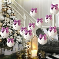 12pcs Christmas Ball Decorations Snowball and Bow Hanging Ornaments for Christmas Tree and Holiday Decor Decorative Pendant Balls for Scene Layout Window Display and Shop Front Decoration Purple