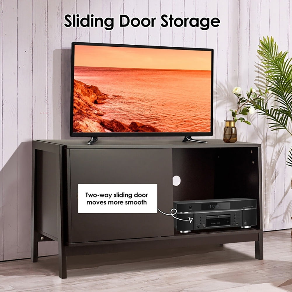 Finihen TV Stand, TV Cabinet, Modern Entertainment Cabinet with Sliding Doors, Media Entertainment Center with Storage, for Living Room, Bedroom, Dark Brown