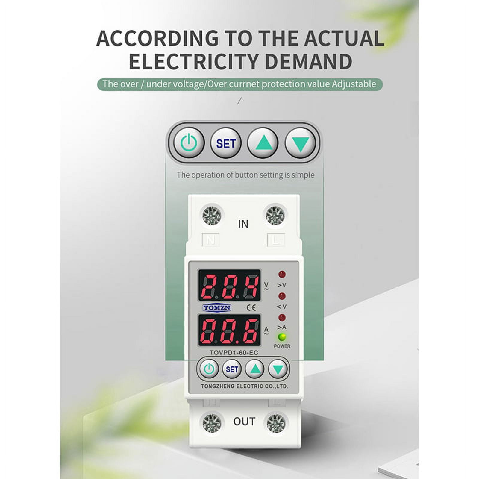 2X Din Rail Dual Display Adjustable Over Voltage Current and Under Voltage Protector Relay 40A 220V 230V
