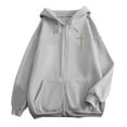 thumbnail image 5 of Women's Autumn And Winter Letter Printed Zipper Pocket Drawstring Long Sleeved Hooded Jacket Jacket Embroide Womens Sweatshirts Zip up Womens Tall Jacket Jackets with Hood for Women Tall Women Jacket, 5 of 6