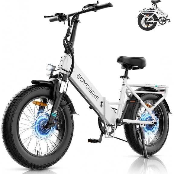 Lilypelle Folding Electric Bicycle for Adults, Peak 1200W Rear Motor,48V 500Wh Built-in detachable battery,20"×3.0 Fat Tire 7 Speed Step-Thru Electric Cargo Bicycle,20MPH, Fits for 4'9" to 6'5"