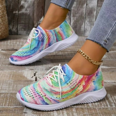 

NAYUKA Women Mix Color Mesh Knitted Sneakers 2024 Autumn Lightweight Breathable Soft Sole Running Shoes Woman Slip on Flats Sock Shoes
