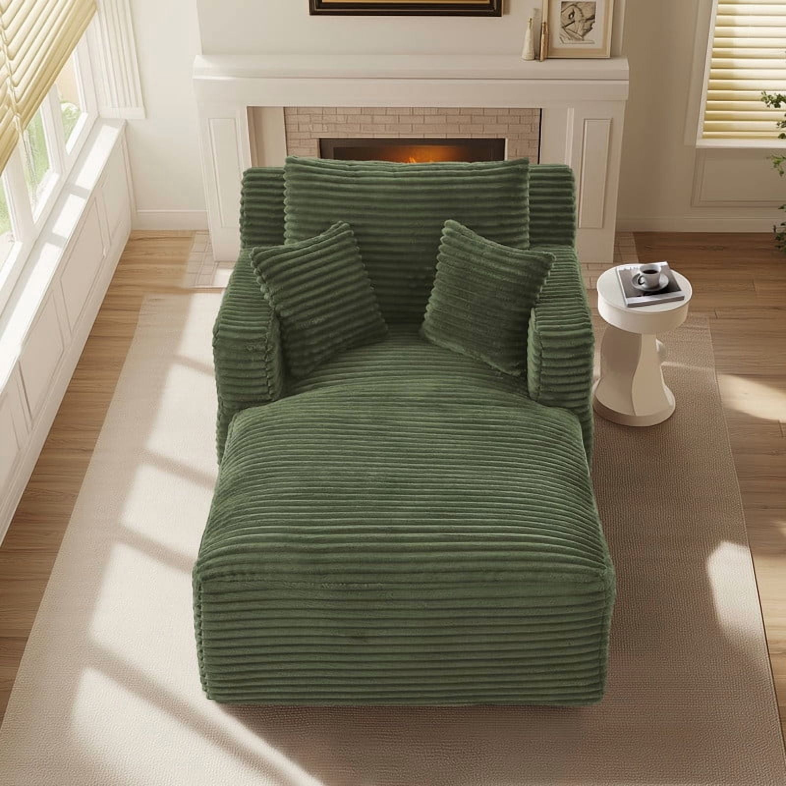 Indoor Single Chaise Lounge Sofa Chair, Modern Corduroy Upholstery Sleeper Bed Lounger Sofa Chair for Living Room,Office,Apartment, 39.4''x65.4''