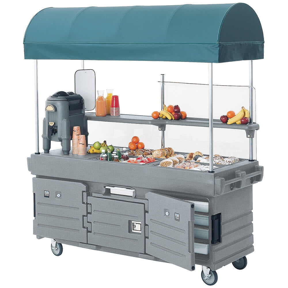 Cambro Mobile Food Kiosk with Canopy, 6 Food Pan Wells, Granite Gray