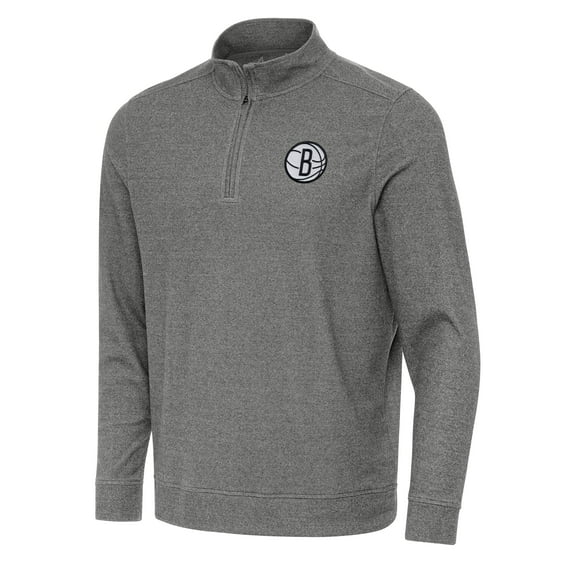 Men's Antigua Heather Black Brooklyn Nets Subtle Quarter-Zip Sweatshirt