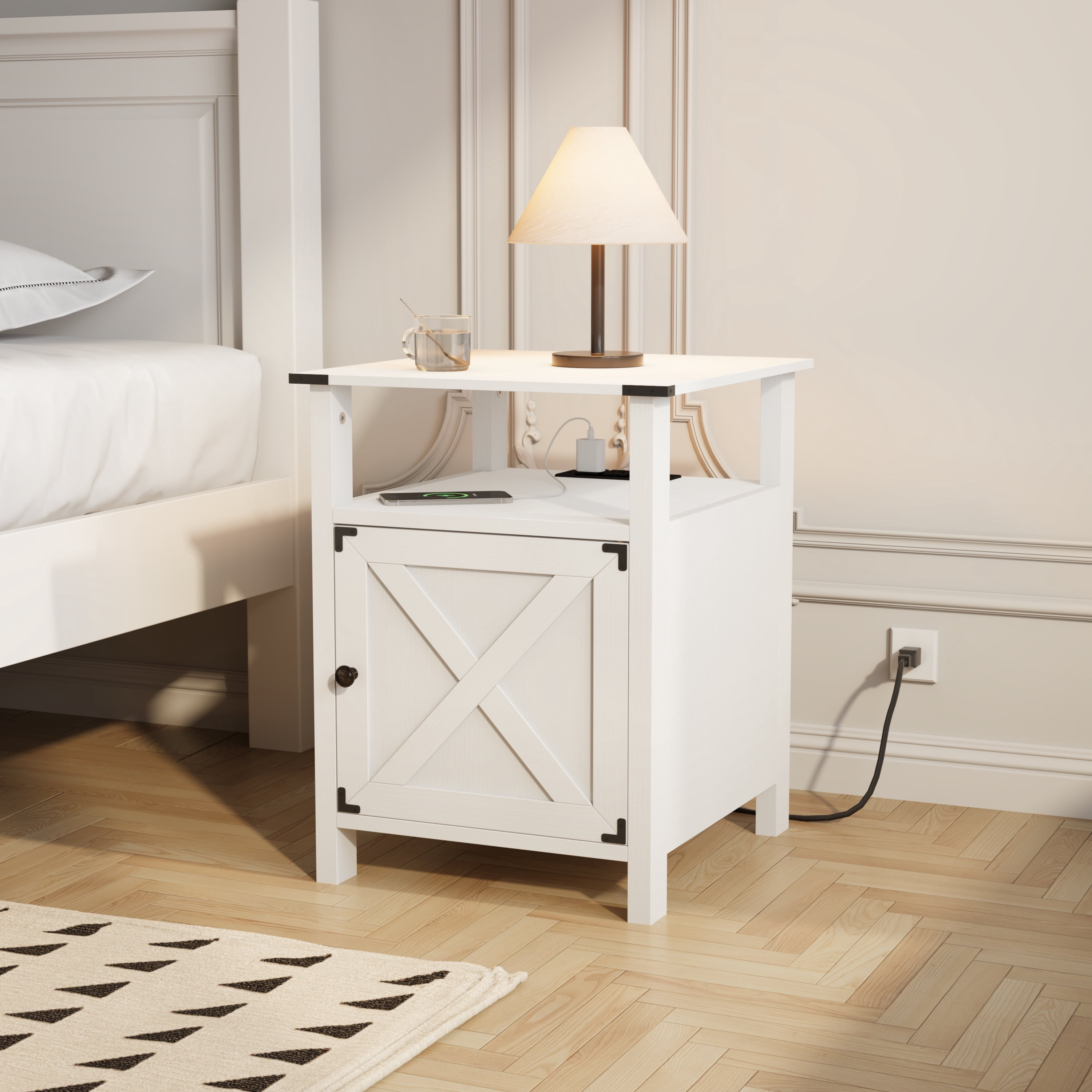 Behost Nightstand for Bedroom Set of 2, Farmhouse Small Bedside Table for Bedroom Furniture,White