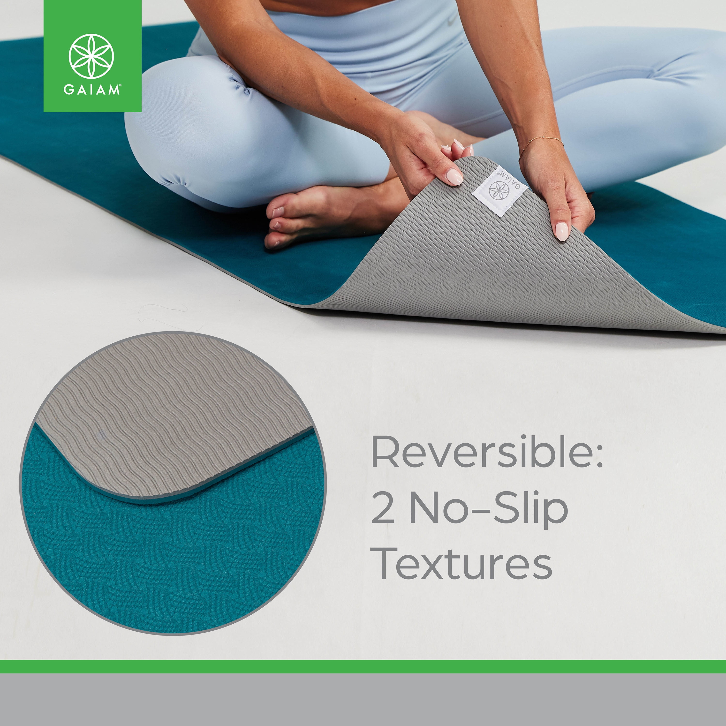 Gaiam Performance Yoga Mat, Teal/Grey, Eco-friendly TPE, 23.5