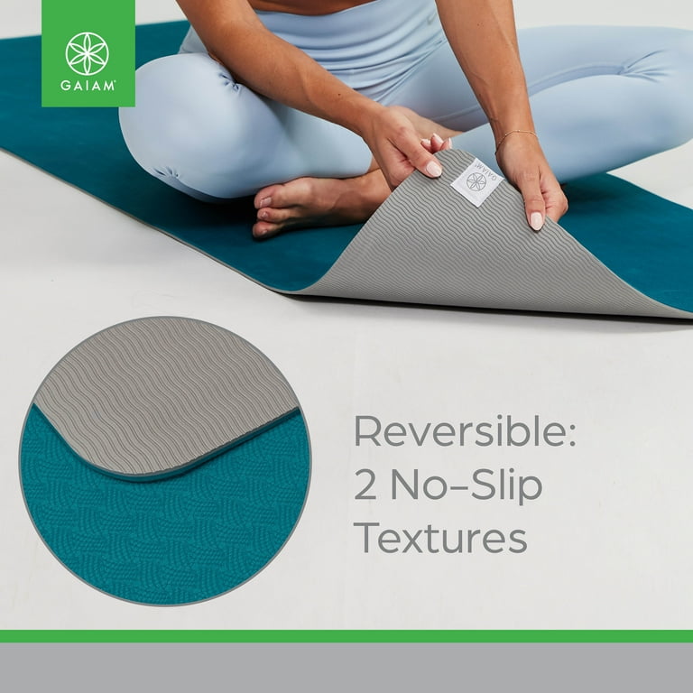 Gaiam Performance Yoga Mat, Teal/Grey, Eco-friendly TPE, 23.5