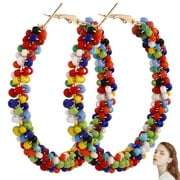 ALVINMA 1 Pair of Bohemian Colorful Beads Circle Earrings beaded hoop earrings Exaggerated Ear Drops