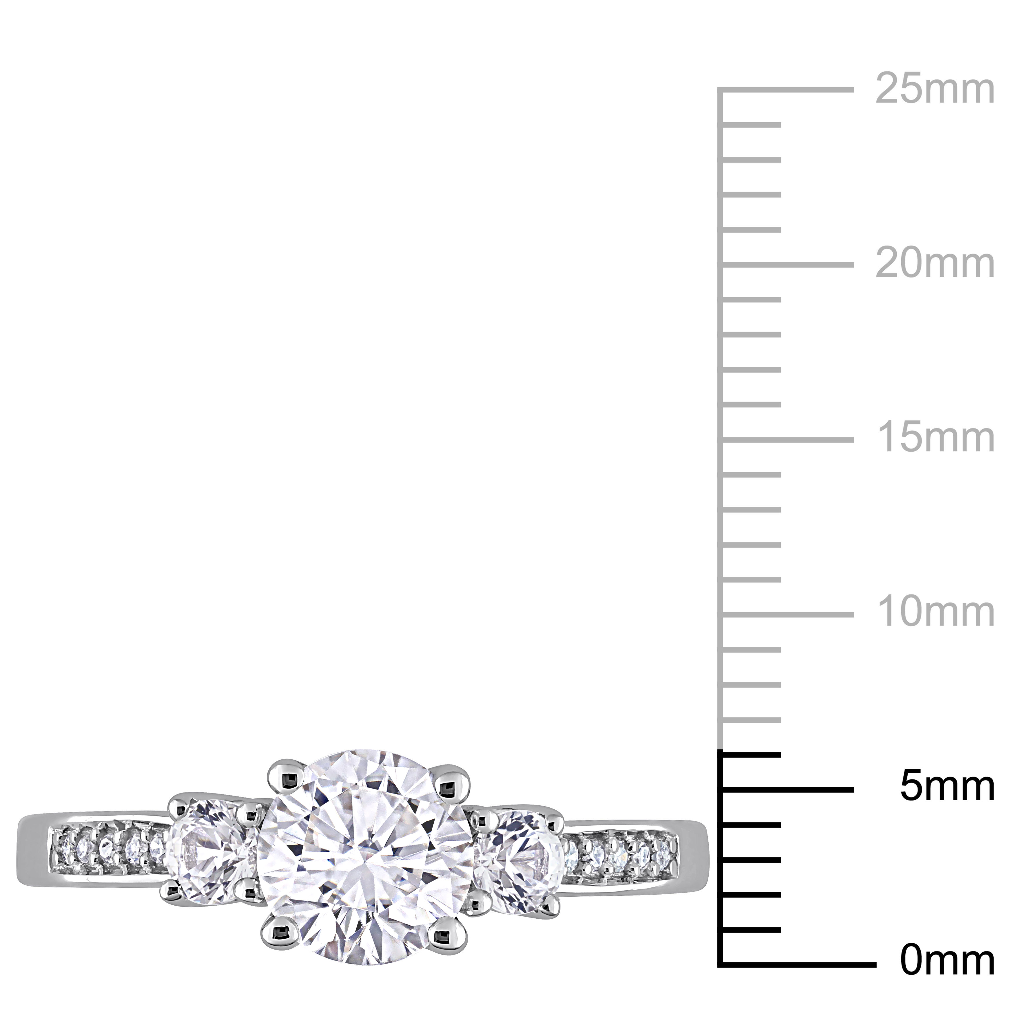 Everly Women's Engagement Anniversary Bridal 1 1/3 CT. Round Created White Sapphire Round-Cut Diamond Accent (G-H, I2-I3) 10kt White Gold 3-Stone Ring with 4 Prong/Pave Setting & Shoulder Diamonds - image 4 of 10