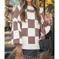 thumbnail image 6 of Women'S Fall Fashion Roll-Neck Long Sleeve Plaid Ribbed Knit Loose Pullover Sweater Tops Lotus Pink Checkered 5XL, 6 of 9