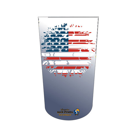 Amputee Sock "American Flag Circlular Broken Wall V1", 3PLY Residual Wound, Over Shrinker Sock