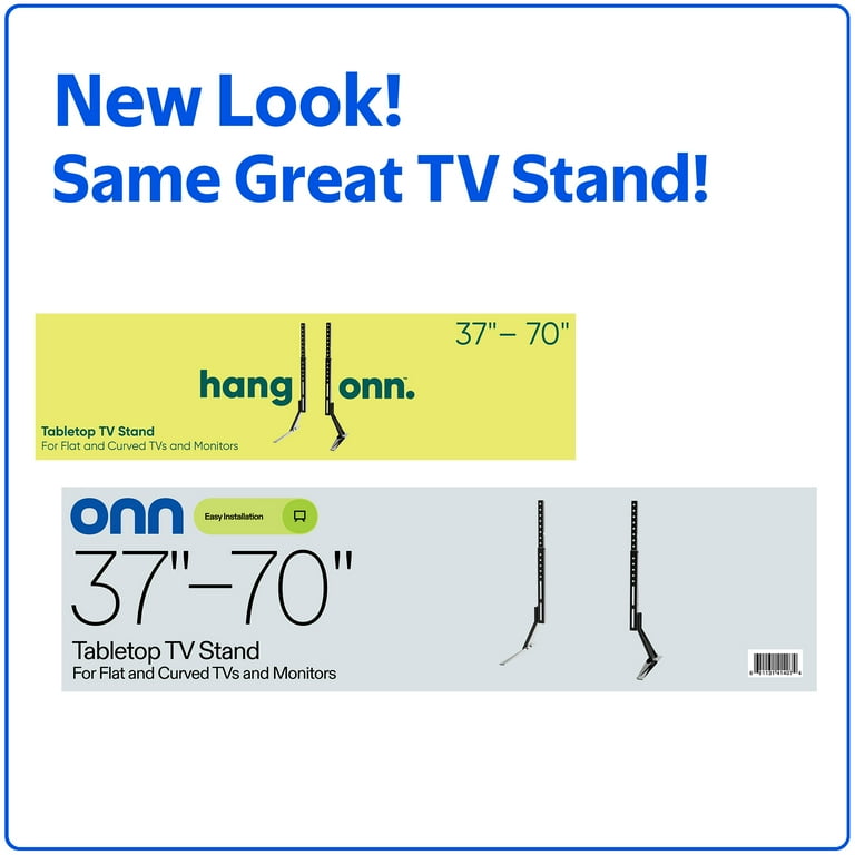onn. Tabletop TV Stand for 37" to 70" TVs, Holds up to 110 lbs, Black- Metal legs for Tabletop, Dresser, Cabinet