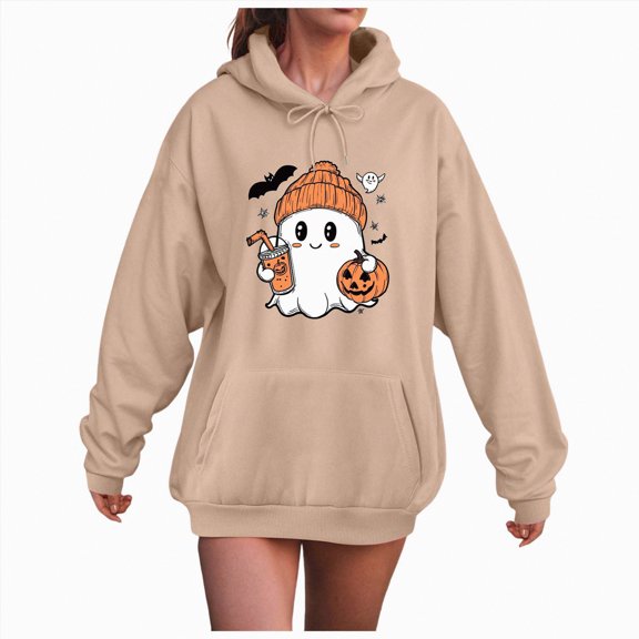 Towmus Women Cute Pattern Hoodie Girl Halloween Pumpkin Face Tops Cartoon Sweatshirt Long Sleeve Casual Streetwear