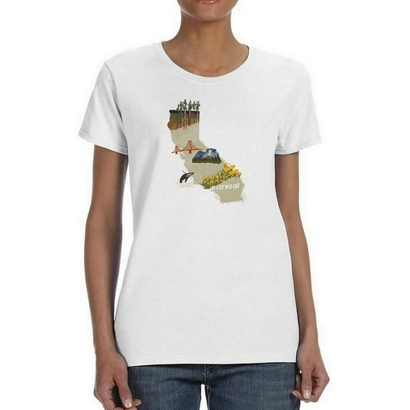 Illustrated State California T-Shirt Women -Jacob Green Designs, Female x-Large