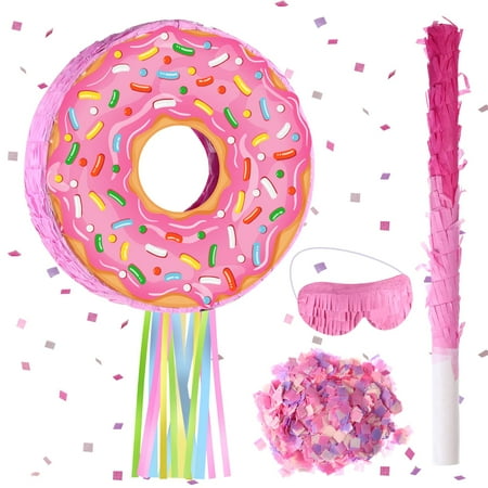 

Pink Donut Pinata with String Bat and Blindfold Multicolor Colorful Pinata for Baby Reveal Girls Baby Shower Donut Grow up Theme Donut Party Birthday Anniversary Party 12.6 x 12.6 x 3.15 Inch