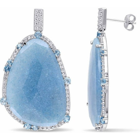 Tangelo 35-4/5 Carat T.G.W. Blue Quartz with Blue and White Topaz Sterling Silver Dangle Earrings