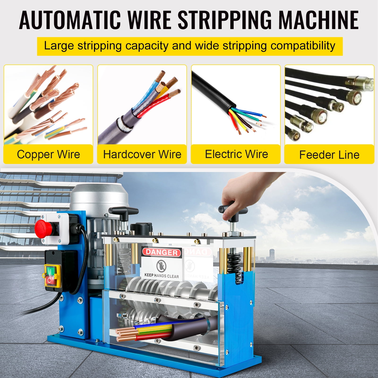 KFFKFF Wire Stripper Machine, 0.06-1.5 inch, Powered Wire Stripper Machine 11 Channels 10 Blades, Automatic Wire Stripping Tool 75ft/minute
