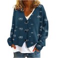 thumbnail image 1 of WRKEKC Botanical Print French Wool Plush Jacket Button Front Fall Winter Soft Coat with Pockets for Coffee Run and Weekend Style Navy M, 1 of 4