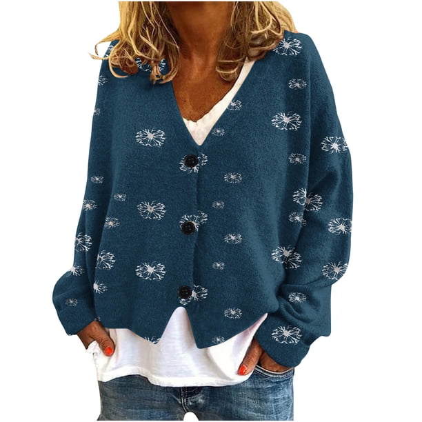 Puntoco Chaqueta De Punto Informal Con Botones Y Estampado De Otoño E Invierno Para Mujer, Abrigo De Felpa