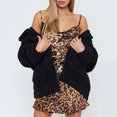 thumbnail image 1 of Mujeres de piel sintética chaqueta sólida Mullido oso de peluche Fleece Bolsillos con cremallera man Abanopi Negro/S, 1 of 7