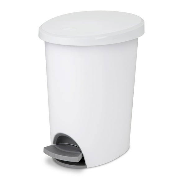 Sterilite Small Bathroom Trash Can, 2.6 Gallon Plastic Garbage Bucket Bin with Step Lid, White