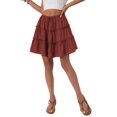 thumbnail image 3 of Women Floral Flared Short Skirt Cute High Waist Ruffle Skirt Beach Mini Skirt Orange Red L, 3 of 8
