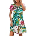 thumbnail image 1 of Pisexur Robes d'Été pour Femmes Mode Col Trou de Serrure Robe Midi Décontractée Slim Manches Courtes Robe Tunique Imprimé Floral Boho Élégante Taille Haute Longueur Genou Robe de Plage Vacances, 1 of 5