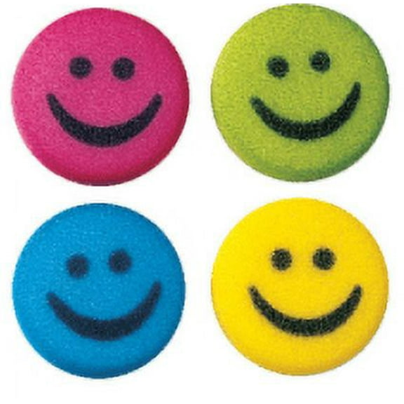 24pk Medium Happy Faces (14334) 1" Edible Sugar Decoration Toppers for Cakes Cupcakes Cake Pops w. Edible Sparkle Flakes & Decorating Stickers