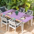 thumbnail image 2 of Purple Easter Table Cloths for 6 Foot Rectangle Tables, Spring Cartoon Bunny Colorful Eggs Wood Grain Patio Waterproof Elastic Fitted Tablecloths, Washable Rectangular Table Cover for Camping, 2 of 8
