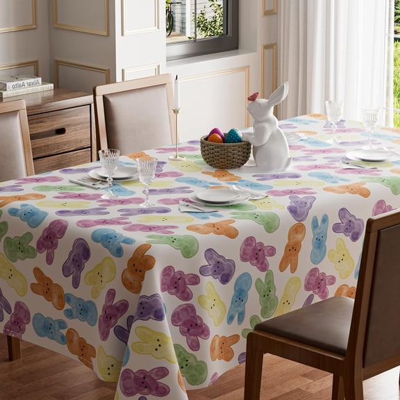 Easter Colorful Cute Bunny Watercolor Rabbits Tablecloth Rectangle Washable Table Covers for Spring Indoor Outdoor Dining Table Home Party Decorations 60x84 Inch