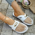 thumbnail image 4 of Rokment Womens Metallic Buckles Dressy Mules Backless Sandals Fashion Casual Leopard Leather Fishnet Mesh Patchwork Closed Toe Flat Slip on Summer Shoes White Size 9, 4 of 6